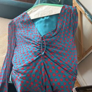 Vibrant Heart Pattern V-Neck Blouse